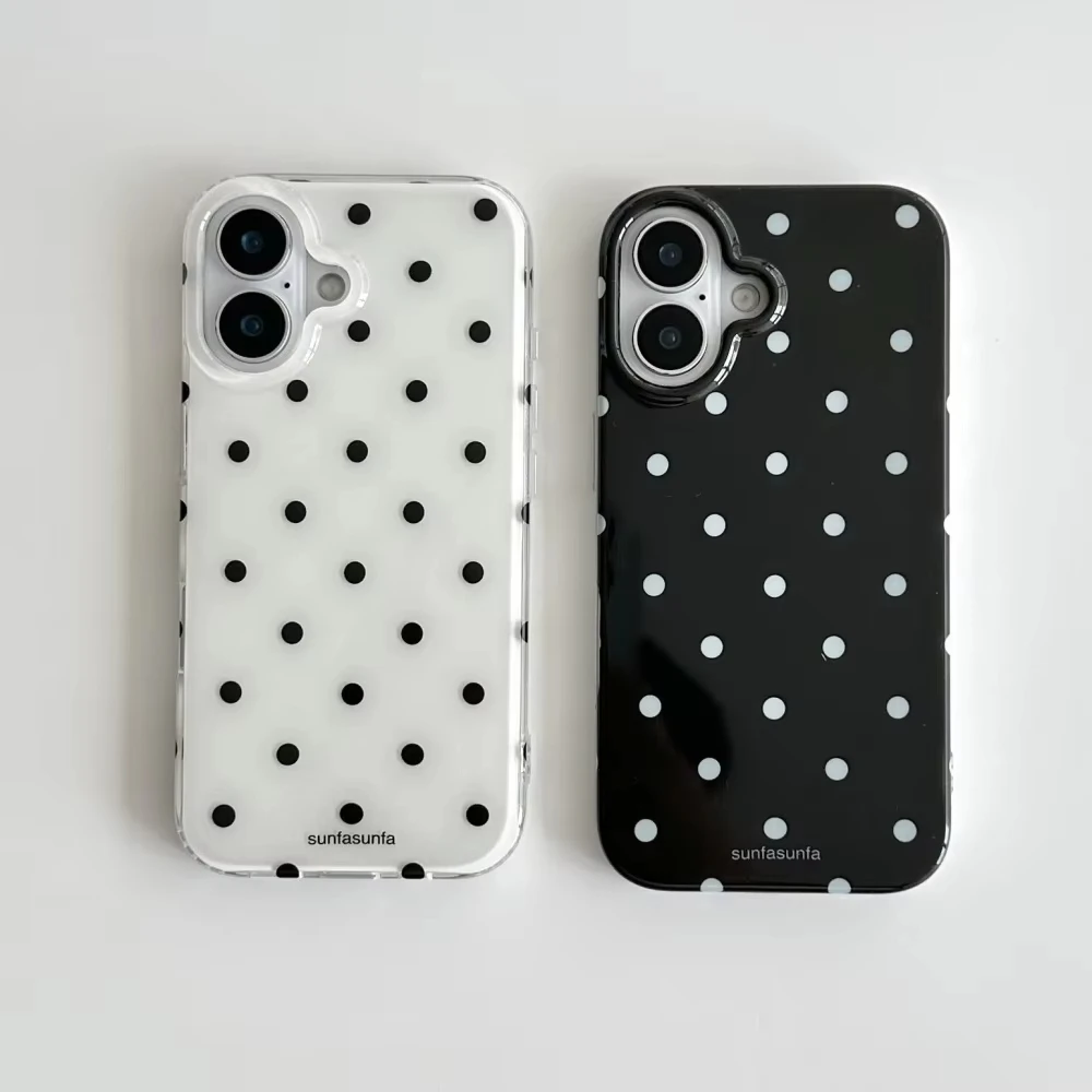 Y2K Phone Accessories - Minimalistische schwarz-weiße Polka Dots Handyhülle für