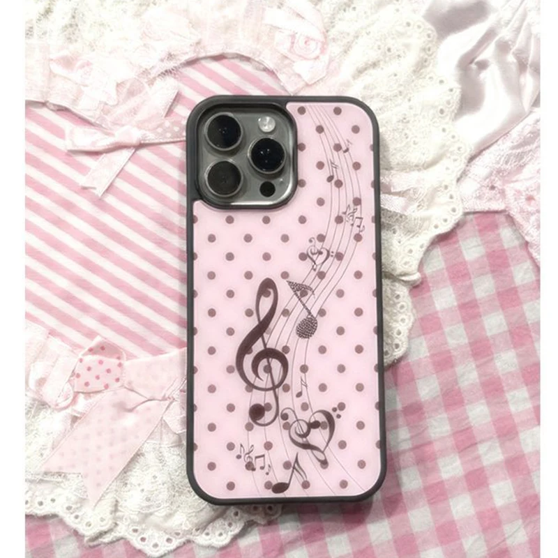 Y2K Phone Accessories - Koreanische Ins-Handyhülle mit rosa-braunem Polka-Dot-Muster, Mädchenherz