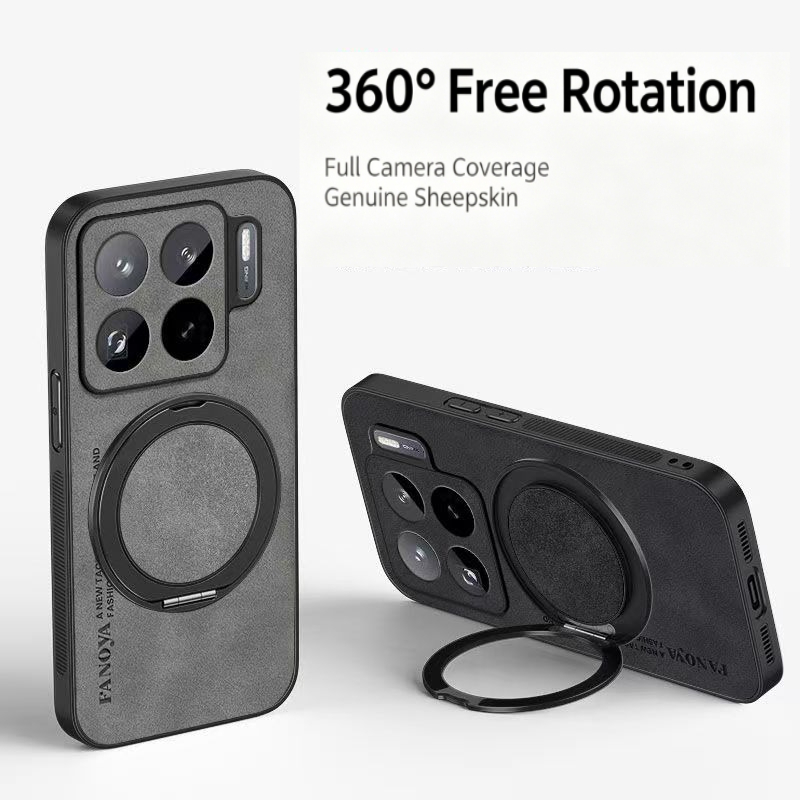 Phone Accessories Popsocket - Schafsleder PU-Leder Magnetische Handyhülle mit 360°-Schutz