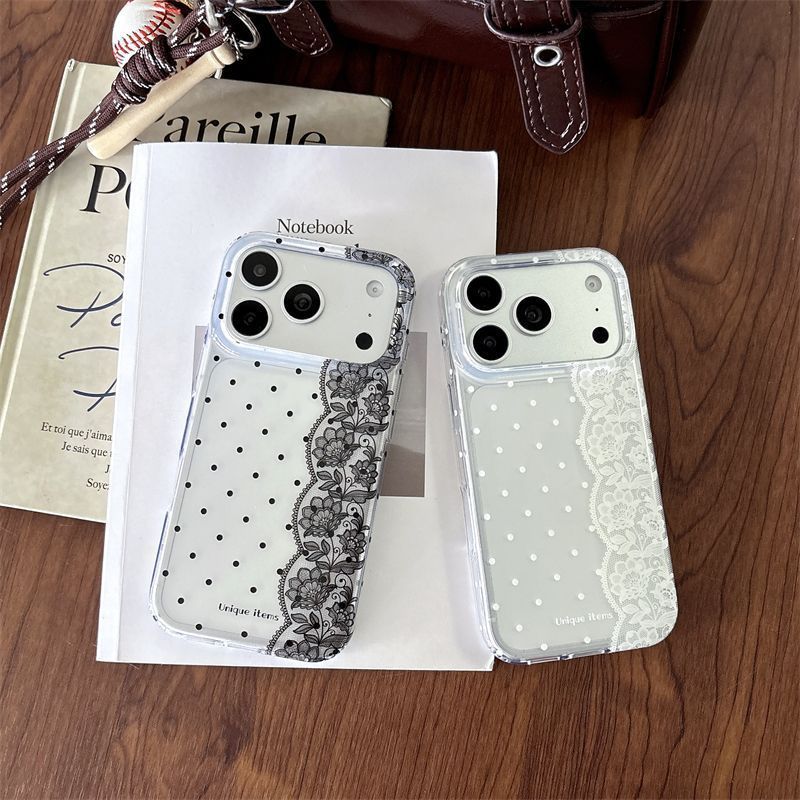 Y2K Phone Accessories - Ins Polka Dots Spitze Weiß Schwarz