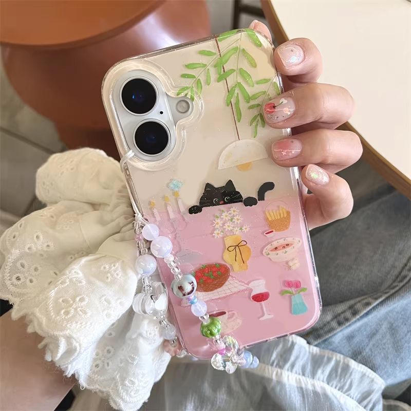 Y2K Phone Accessories - Ins Girl Niedliche Esstisch-Katzen-Cartoon-Handyhülle für iPhone
